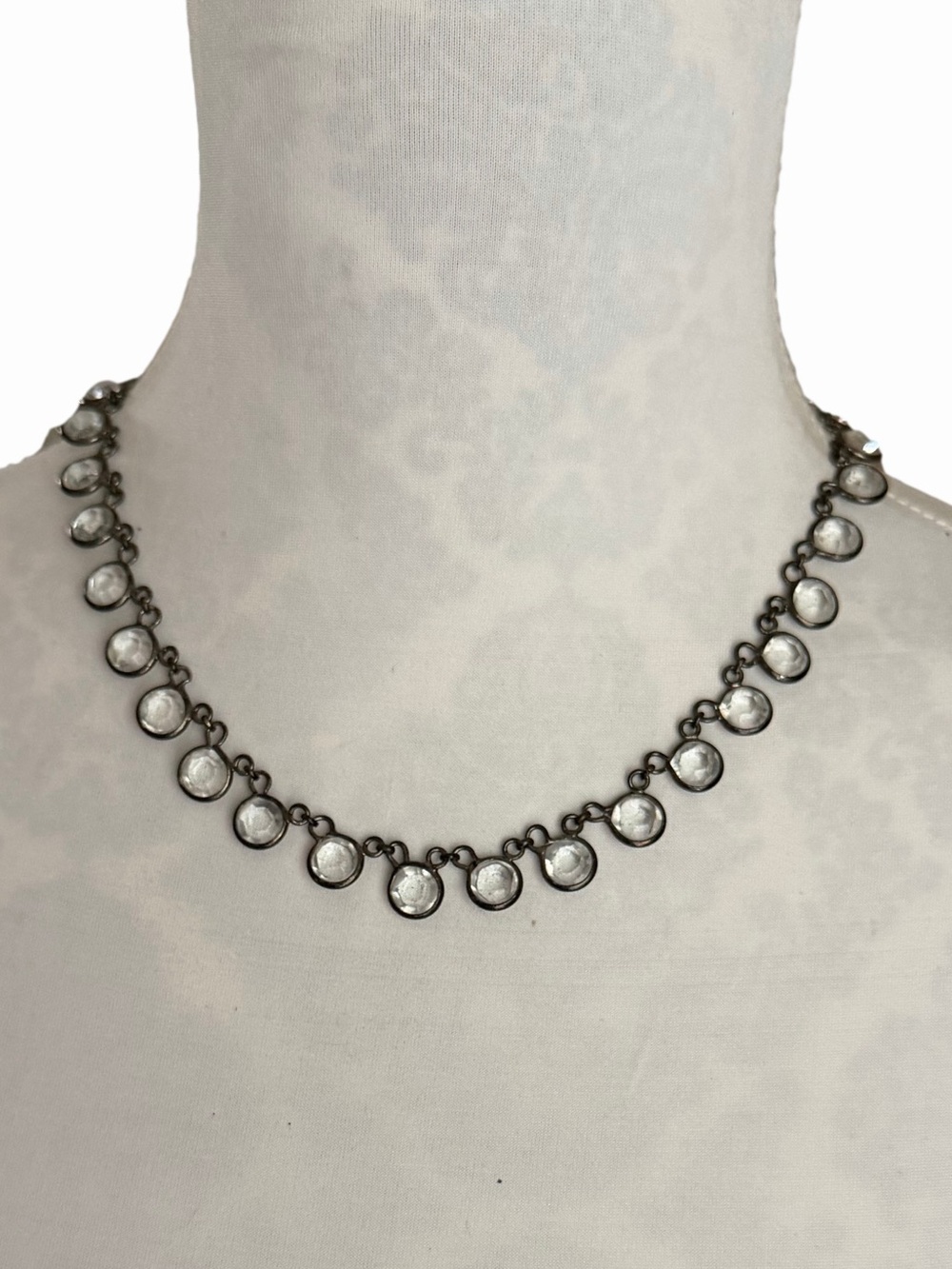 Silver / GunMetal Tone Bezel Set Crystal Station Necklace | Elegant Minimalist
